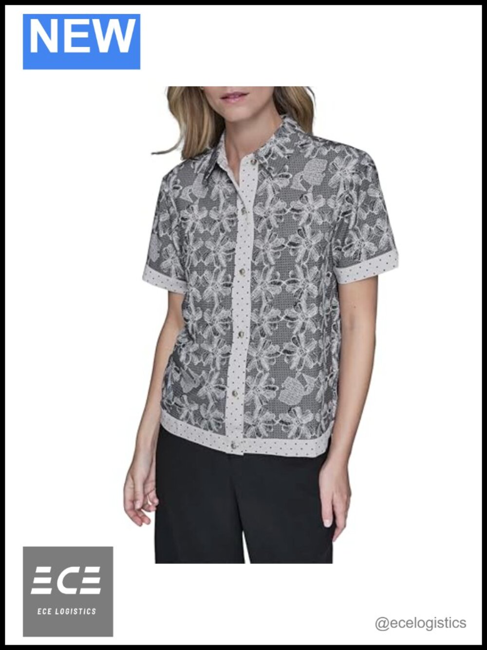 Women's Short Sleeve Collared Button Down Printed Camp Shirt